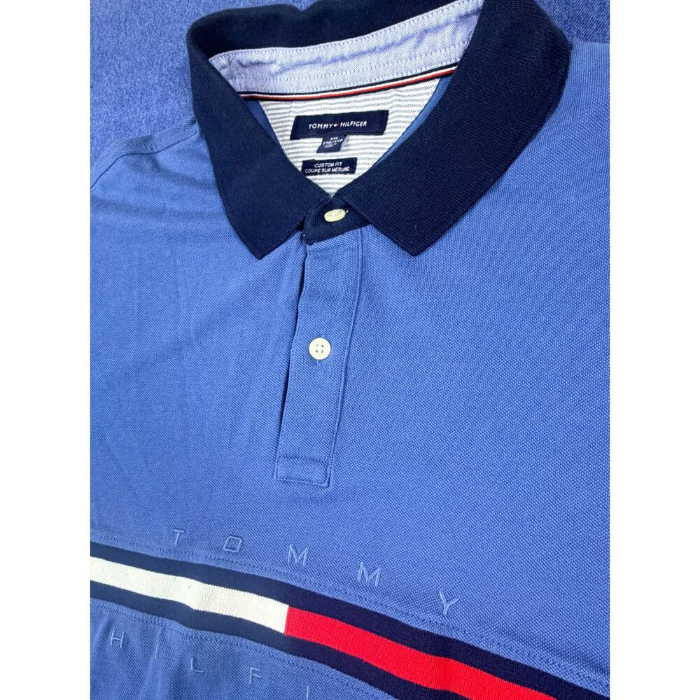 Tommy Hilfiger Mens XXL Blue Custom Fit Flag Stripe Short Sleeve Polo Shirt